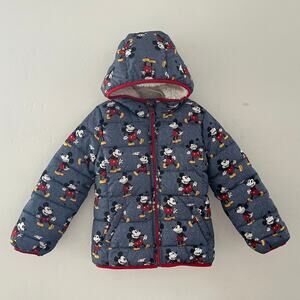 Gap Kids x Disney Mickey Mouse Hooded Sherpa Puffer Jacket Coat Blue Small (6-7)